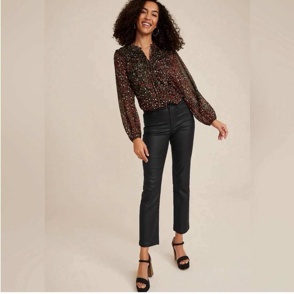 Maurices • High Rise Black Coated Slim Straight Jean